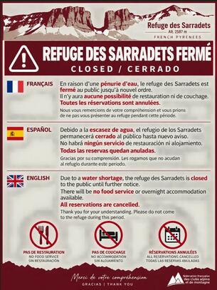 Affiche pénurie d'eau refuge Brèche de Roland - Les Sarradets Affiche pénurie d'eau refuge Brèche de Roland - Les Sarradets